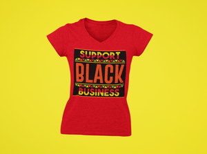 "Lady's" Support Black Business "V-Neck" T-Shirt